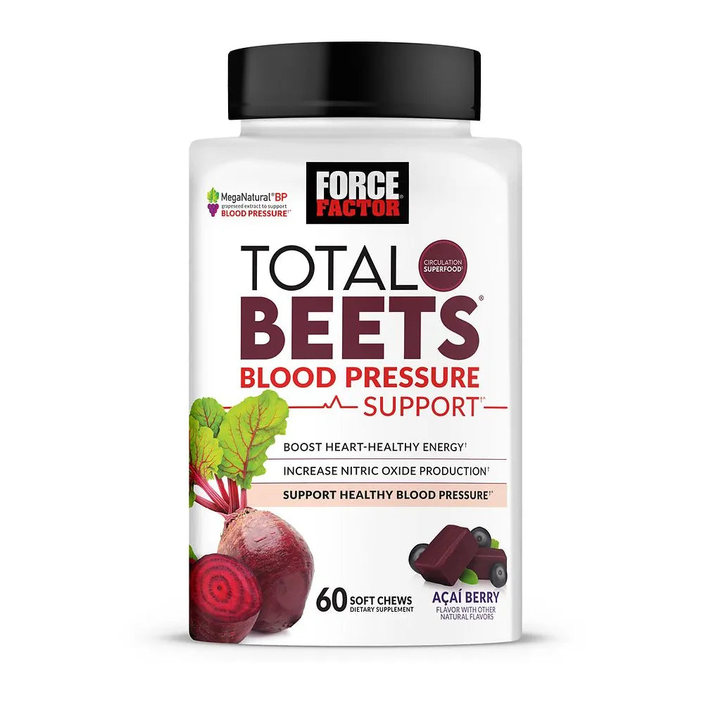 Force Factor Total Beets Blood Pressure Support Supplements with Beet Powder 60 Soft Chews 12oz (Pack of 12)