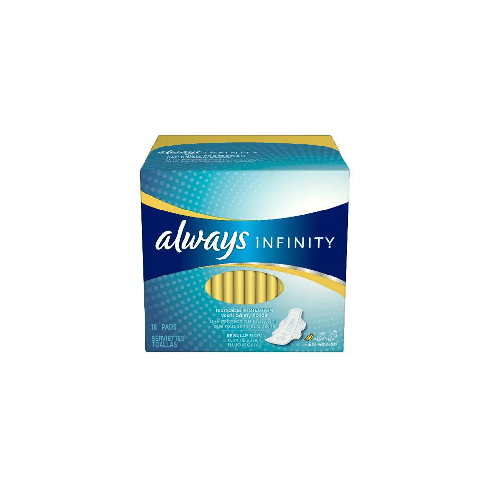 Always Infinity Regular Flow Protection Pads With Revolutionary Wings18 Pads 4.2Oz (Pack of 12)