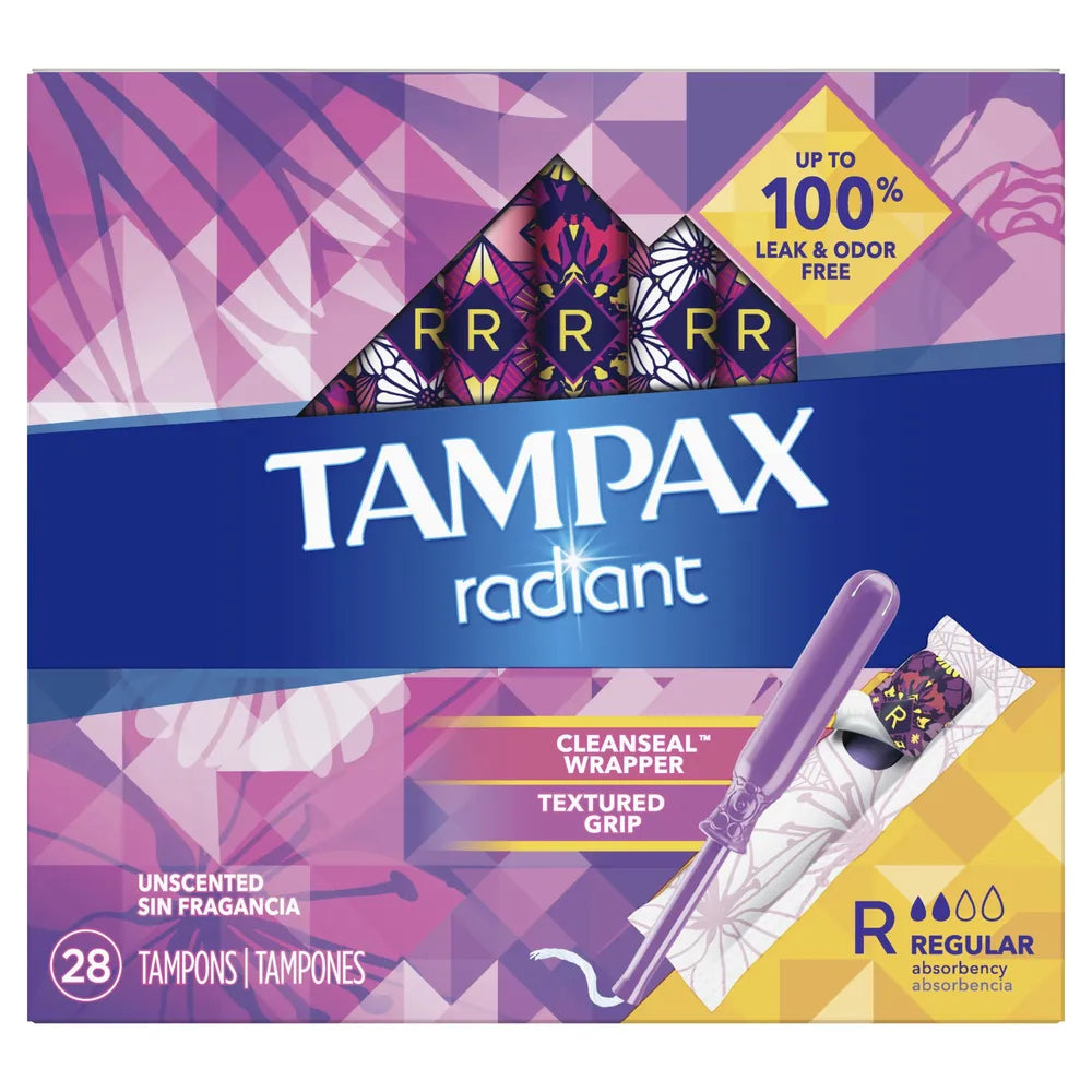 Radiant Regular Absorbency Unscented Plastic Tampons by Tampax 6.56Oz (Pack of 6)