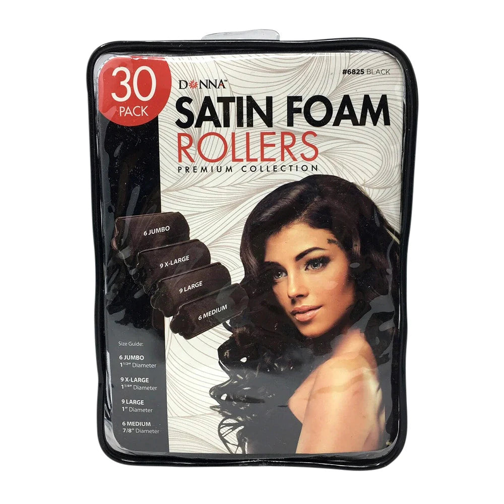 Donna Black Satin Foam Rollers/curlers - Premium Collection - 30 Pack nan (Pack of 12)