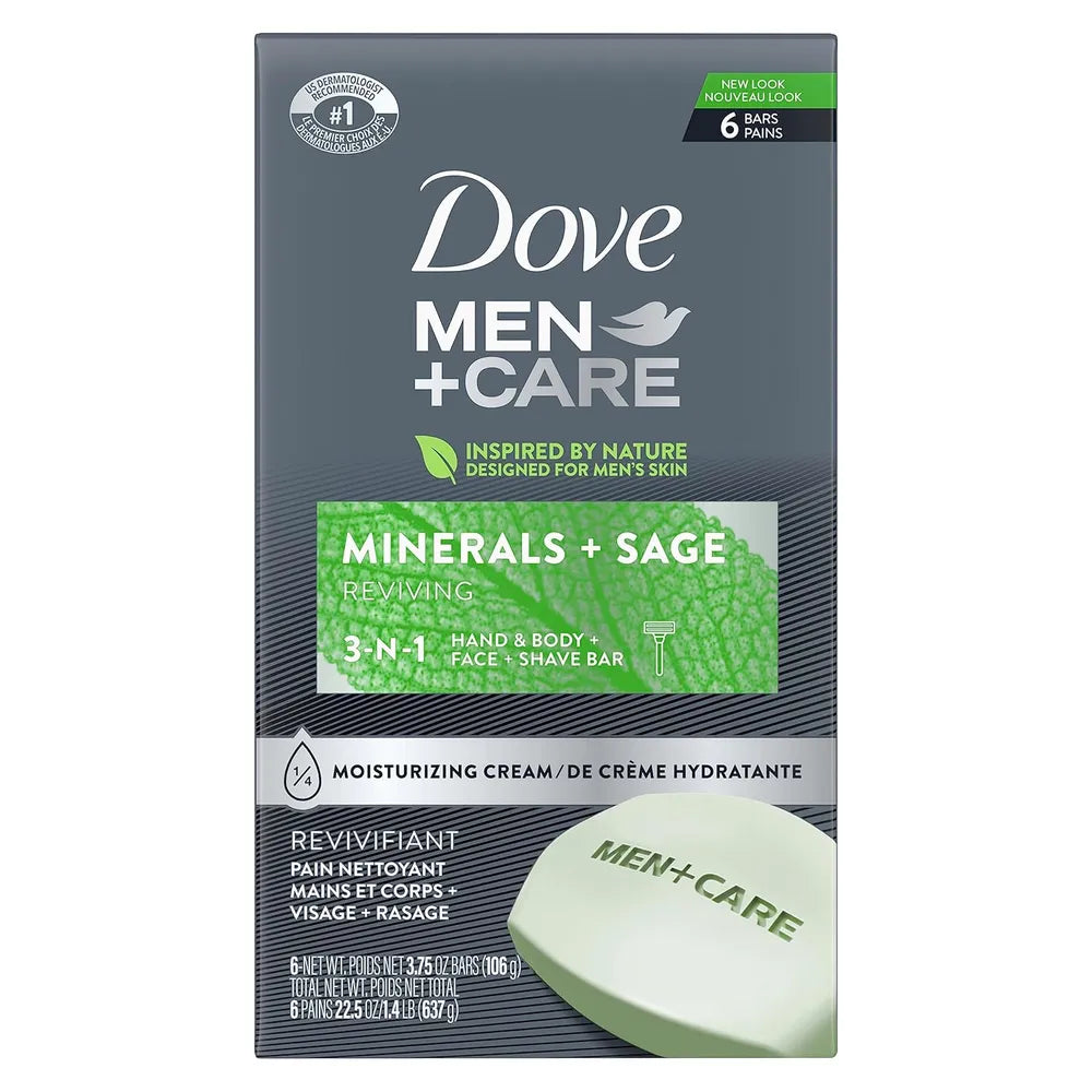 Dove Men+Care Body and Face Bar Minerals + Sage 3.75Oz (Pack of 12)