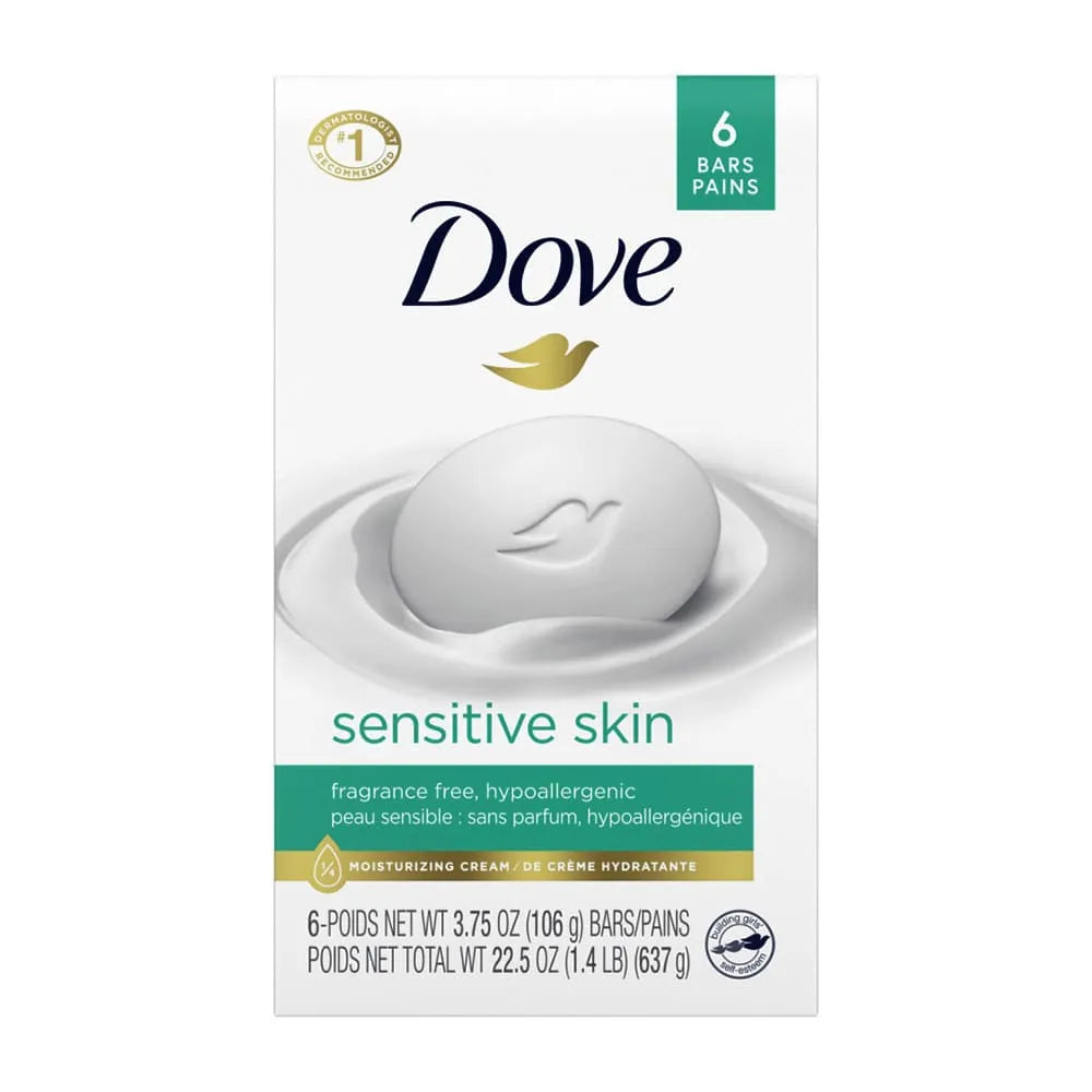Dove Sensitive Skin Bath Bars Unscented 6 Ea 3.75Oz (Pack of 12)