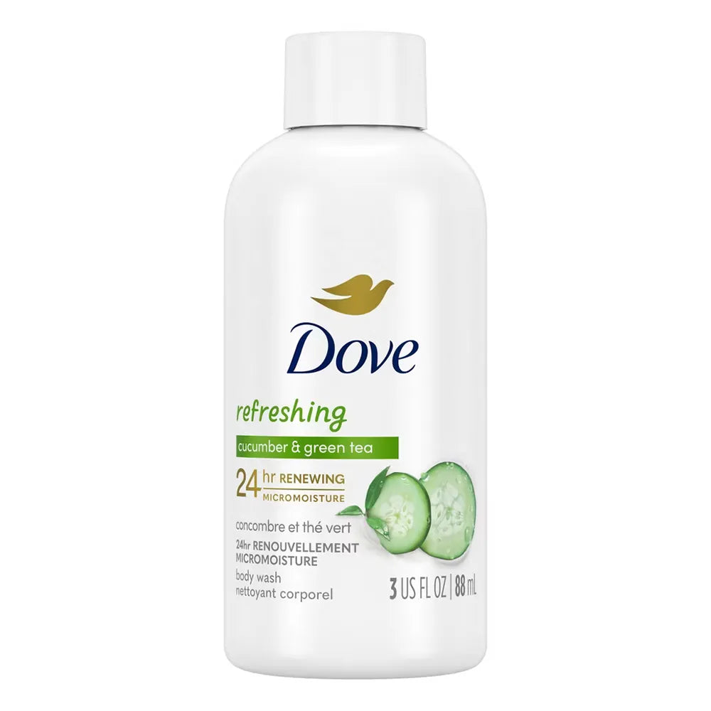 Dove Beauty Body Wash Refreshing Cucumber and Green Tea Travel Size 3Oz (Pack of 24)
