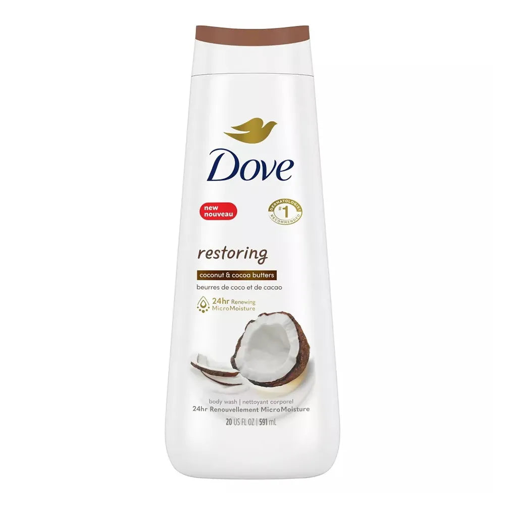 Dove Beauty Restoring Coconut Butter & Cocoa Butter Nourishing Body Wash 20Oz (Pack of 4)