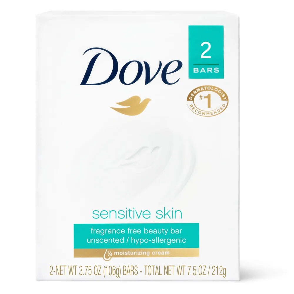 Dove Beauty Bar Sensitive Skin More Moisturizing Than Bar Soap 2 Ea 3.75Oz (Pack of 24)