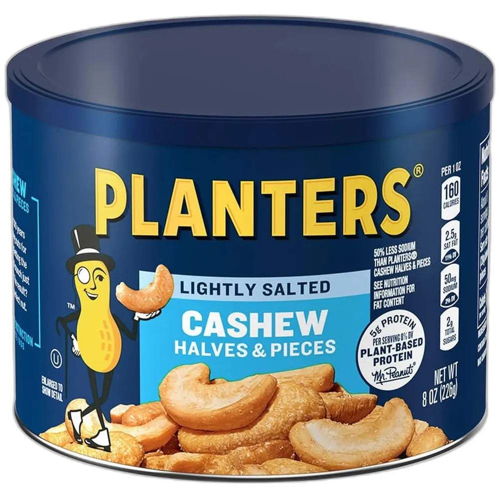 Planters Lightly Salted Cashews Halves and Pieces 8Oz (Pack of 12)