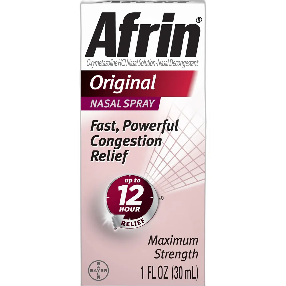 Afrin Nasal Decongestant 12 Hour Relief Nasal Spray Original 30 ml 1oz (Pack of 36)