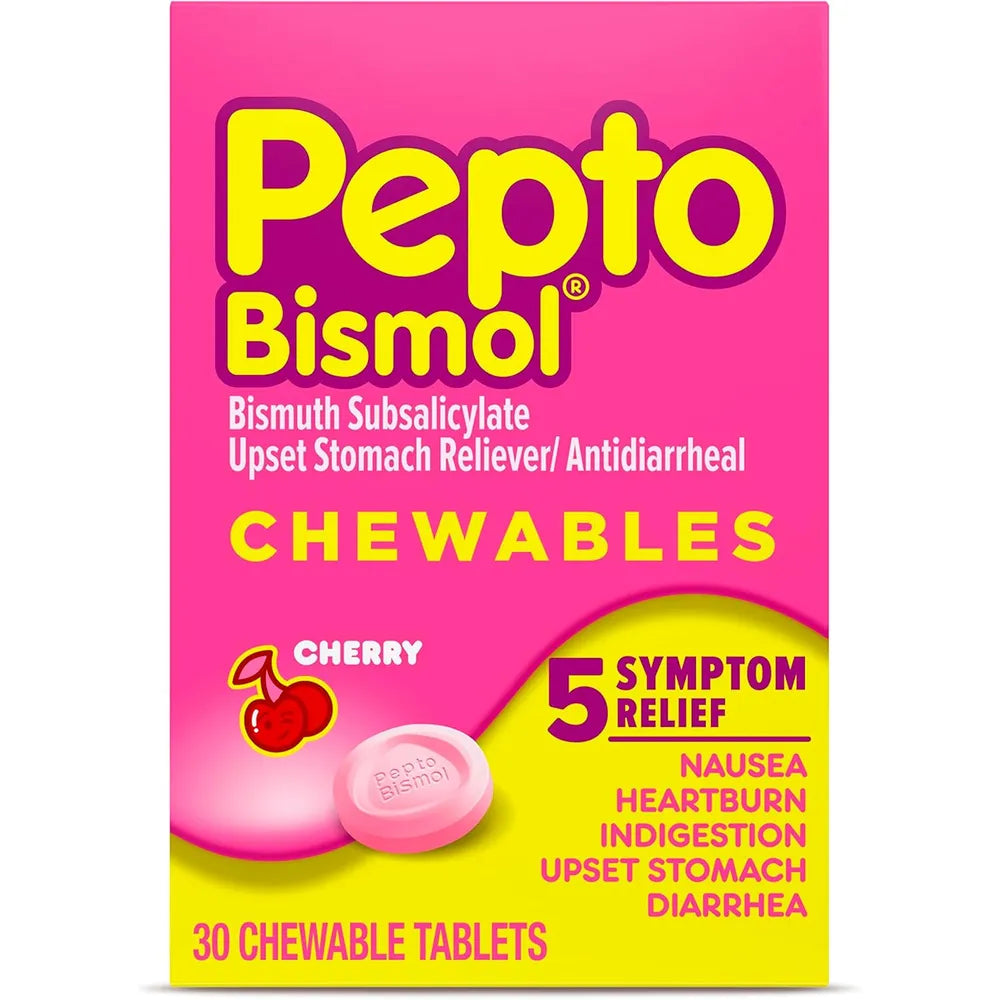 Pepto-Bismol Tablets Cherry Relieves Heartburn30 Each 1.44Oz (Pack of 24)