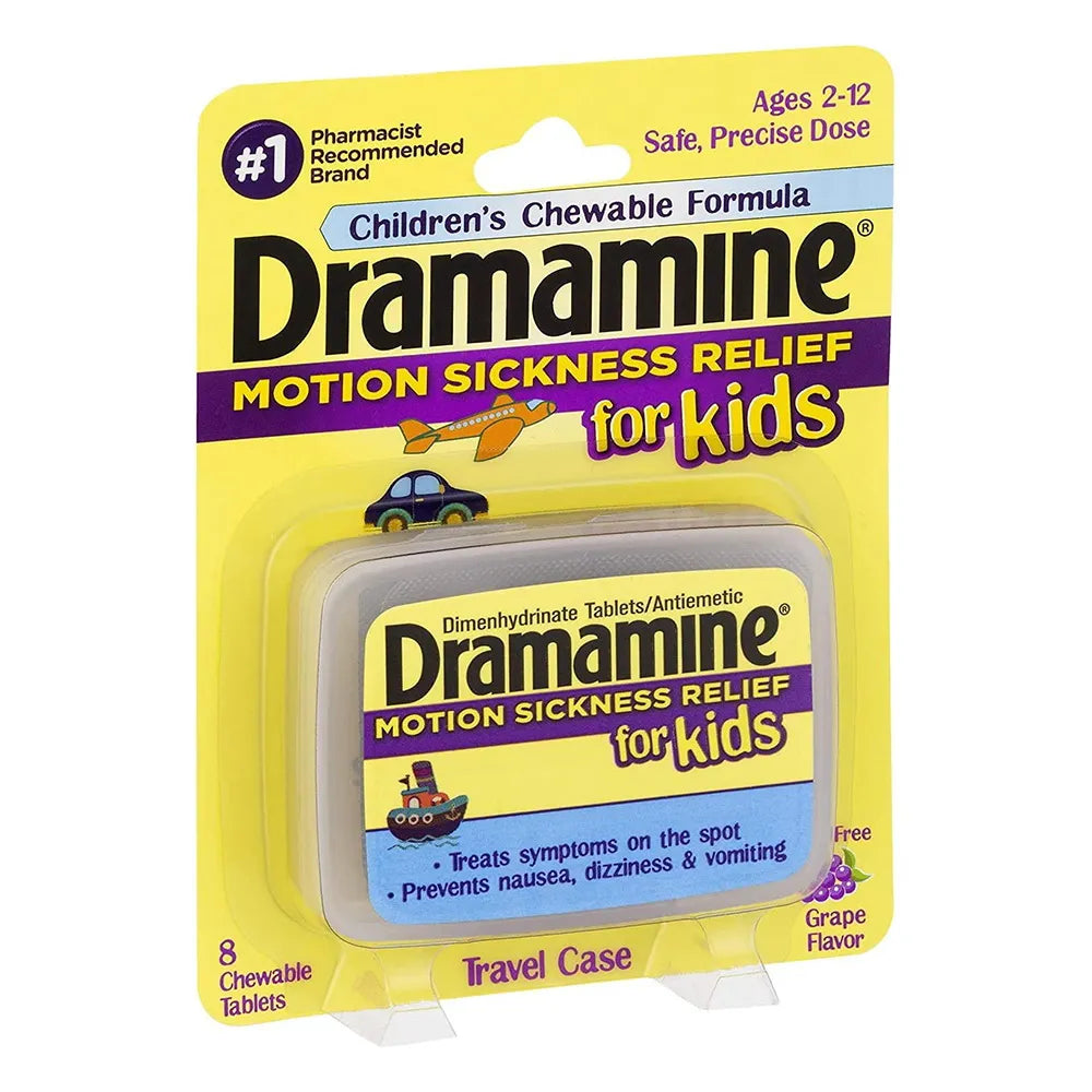 Dramamine Motion Sickness Relief Chewable Tablets For Kids Grape Flavor8 Ea 1.28oz (Pack of 24)