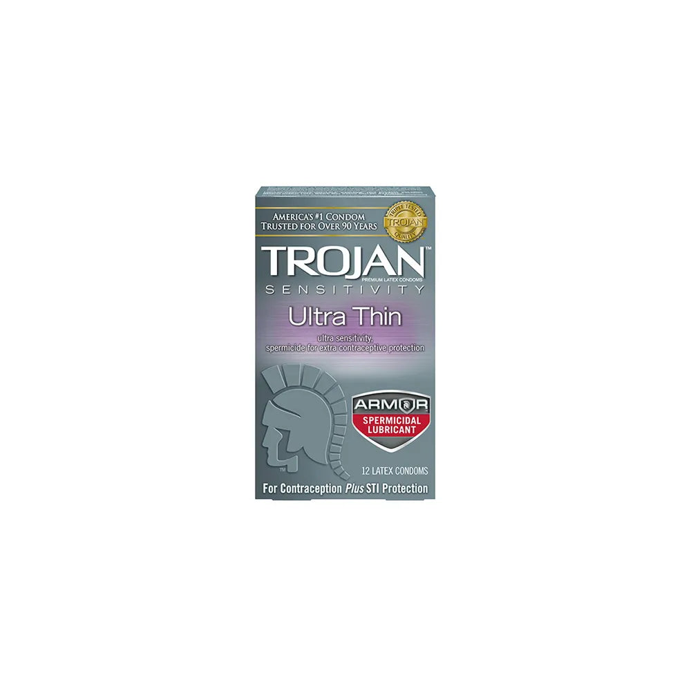 Trojan Sensitivity Ultra Thin Lubricated Latex Condoms Spermicidal 2.11Oz (Pack of 48)