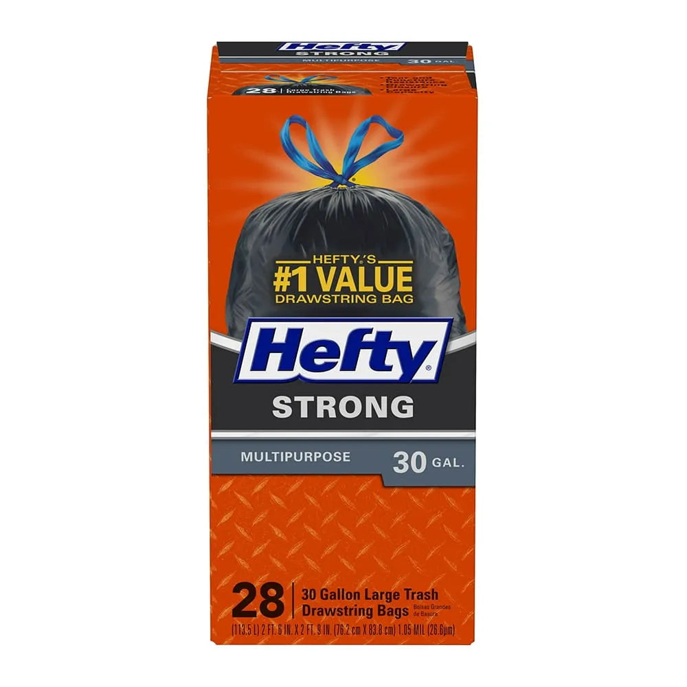 Hefty Strong Multipurpose Drawstring Trash Bags 30 Gallon 48oz (Pack of 6)