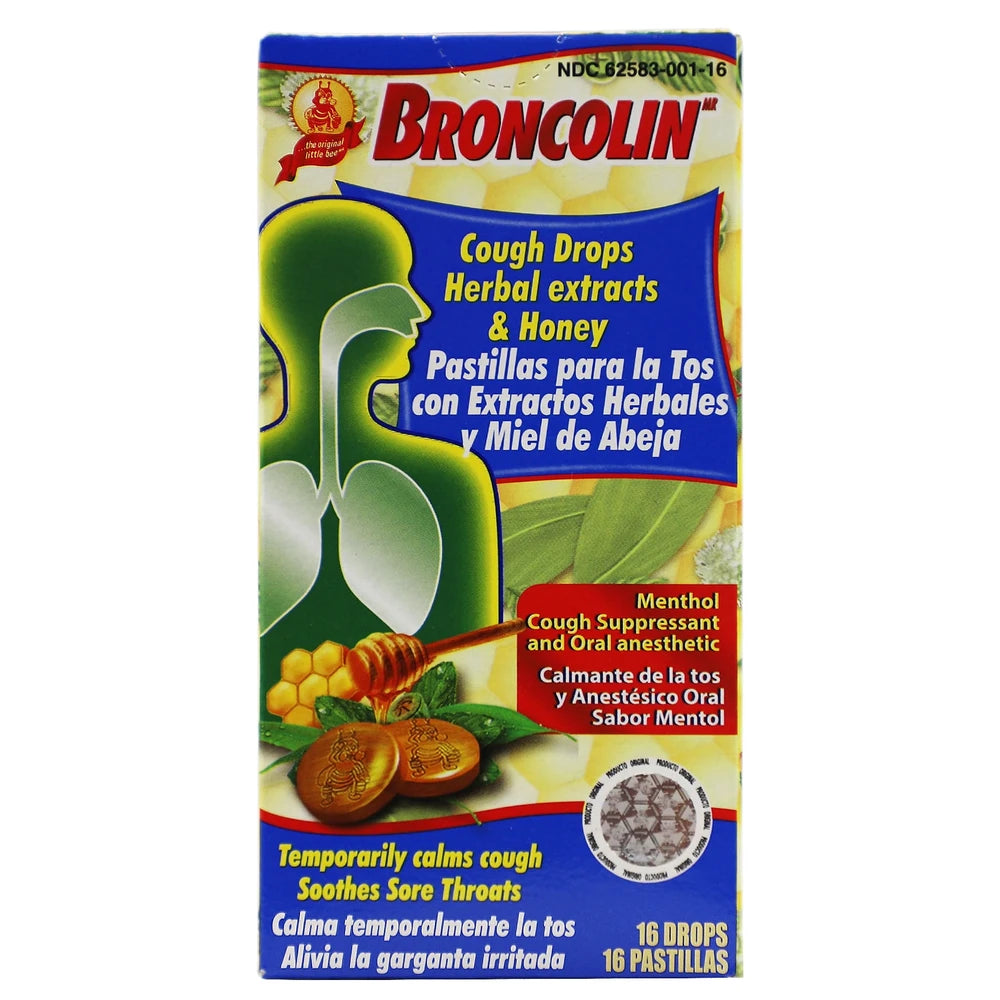Broncolin Candy Drops Honey and Herbal Extracts with Menthol 16 Drops 1.4 Oz (Pack of 72)