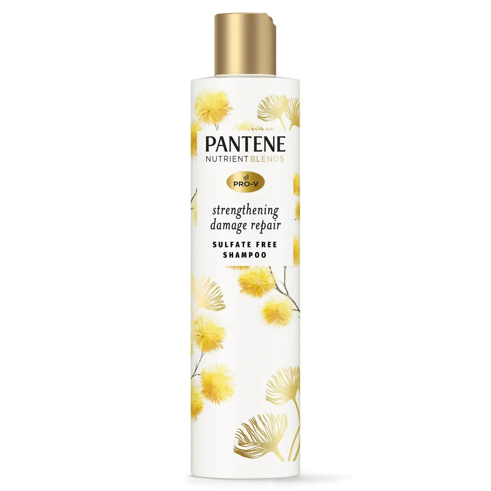 Pantene Sulfate Free Hair Strengthening Anti Frizz Damage Repair Shampoo with Castor Oil 9.6 Oz (Pack of 4)