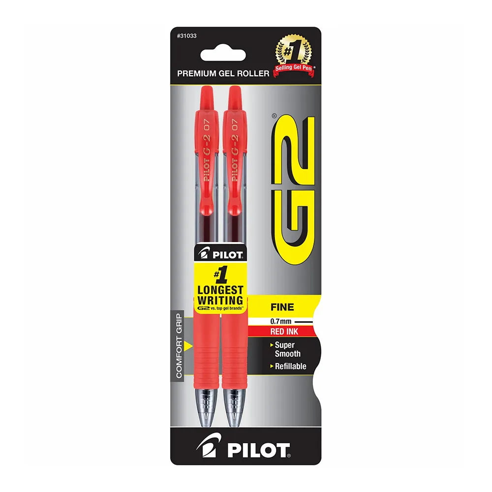 Pilot G2 Premium Gel Roller Pens Fine Point 0.7 mm Red Ink 0.634oz (Pack of 144)