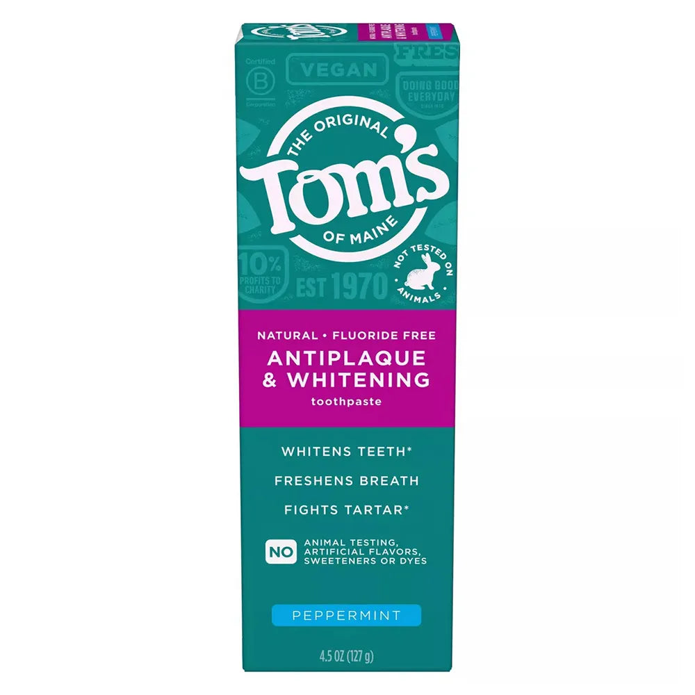 Toms of Maine Antiplaque and Whitening Natural Toothpaste Peppermint Flavor 4.5Oz (Pack of 24)