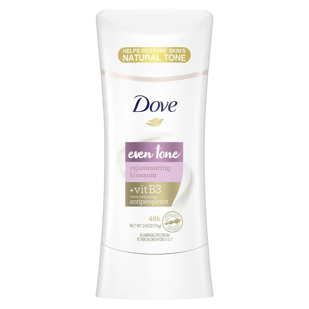 Dove Even Tone Antiperspirant Deodorant Stick Peach Blossom & Rice Milk 2.6 oz (Pack of 12)