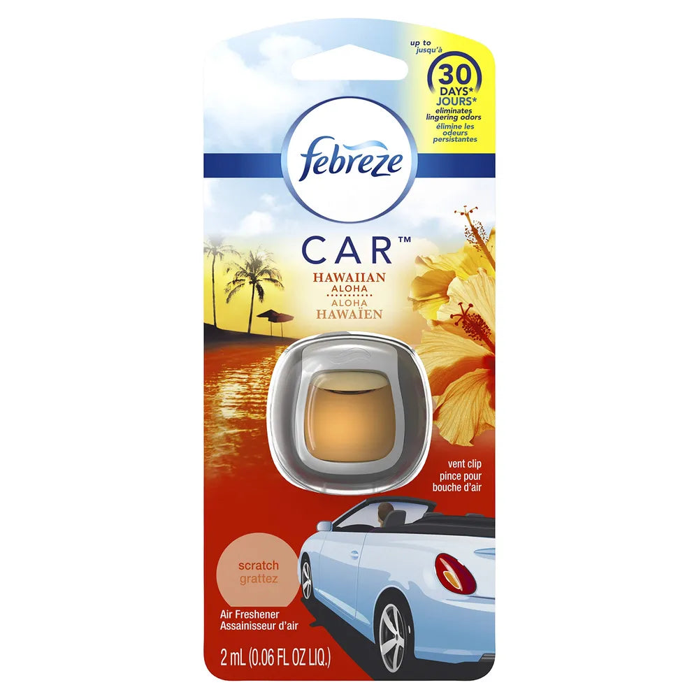 Febreze Car Vent Clip Hawaiian Scent 2 Ct 0.06Oz (Pack Of 8)