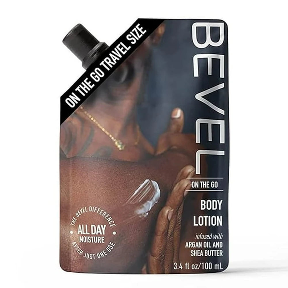 Bevel All Day Body Lotion for Men with Shea Butter & Argan Oil, On-The-Go Pouch – 3.4 Fl. Oz (Pack of 24)