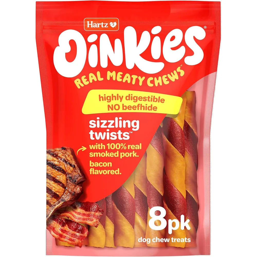 Hartz Oinkies Smoked Pig Skin Bacon Flavored Wrap Dog Treat Chews 8 Ea 8.75 Oz (Pack of 6)