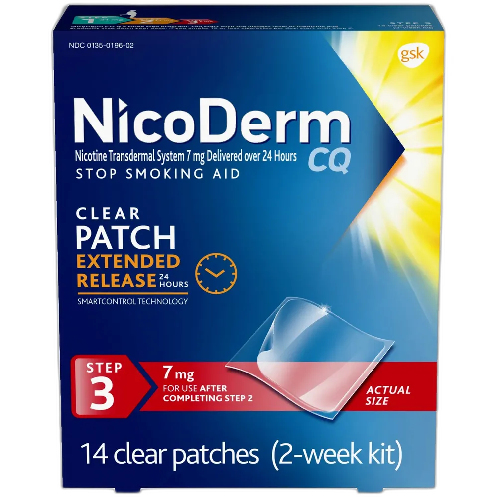 Nicoderm Cq Smoking Cessation Aid Clear Patch Step 3 With 7 Mg - 14 Ea 2.4oz (Pack of 12)