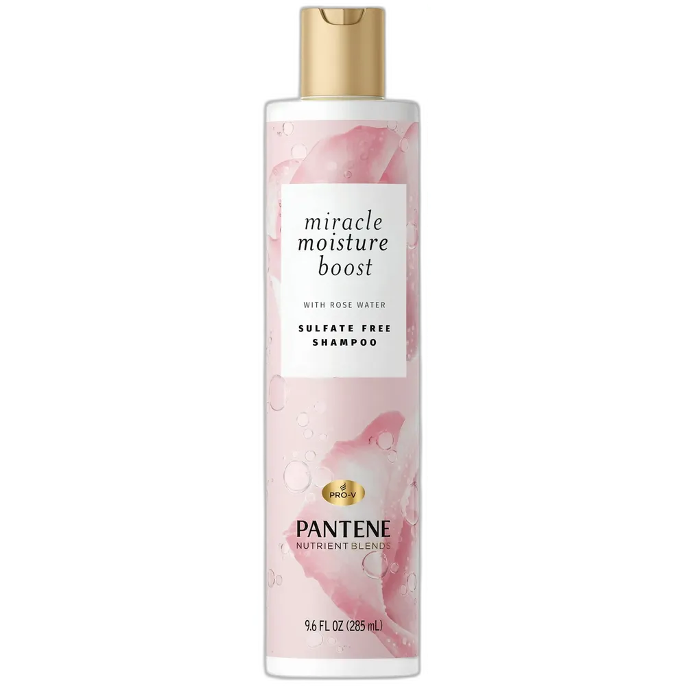 Pantene Nutrient Blends Miracle Moisture Boost Rose Water Shampoo for Dry Hair Sulfate Free Floral 9.6 Fl Oz (Pack of 4)