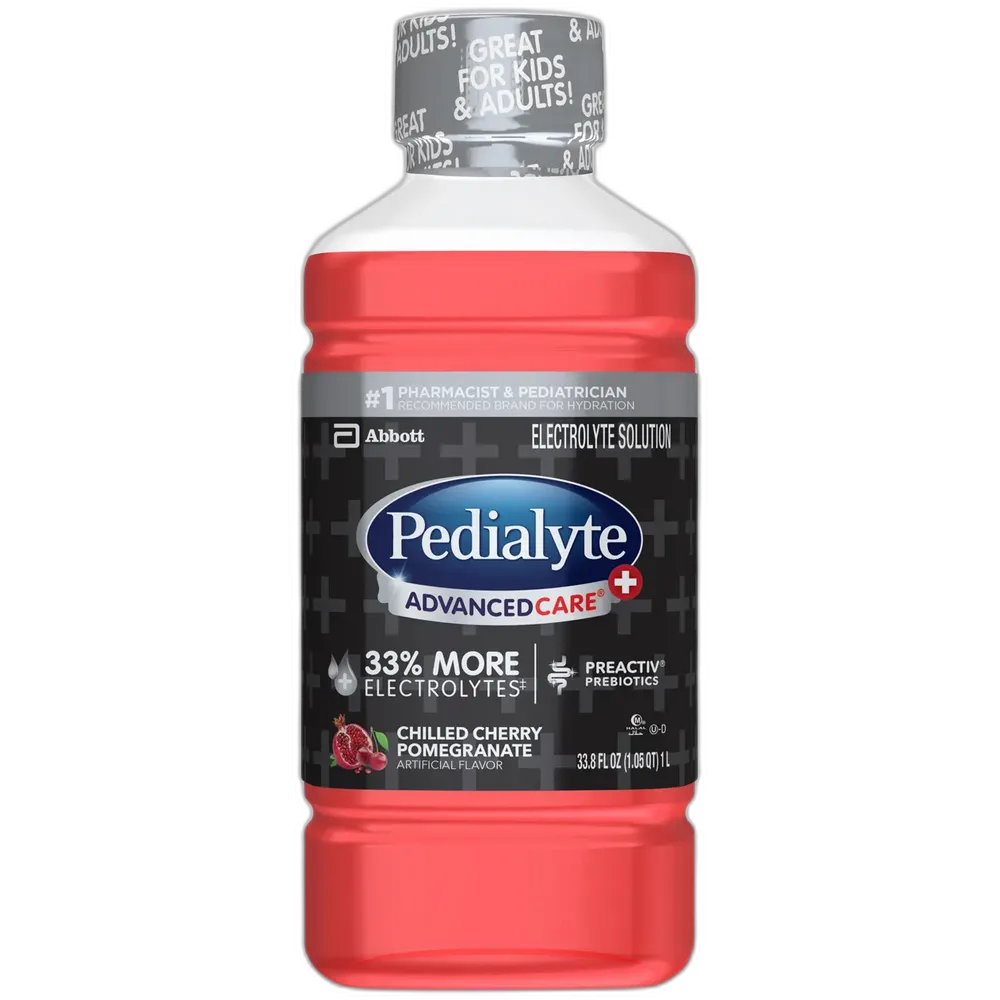 Pedialyte Advancedcare+ Electrolyte Drink With 33% More Electrolytes And Has Preactiv Prebiotics Chilled Cherry Pomegranate 1 Liter 3.8Oz (Pack Of 4)