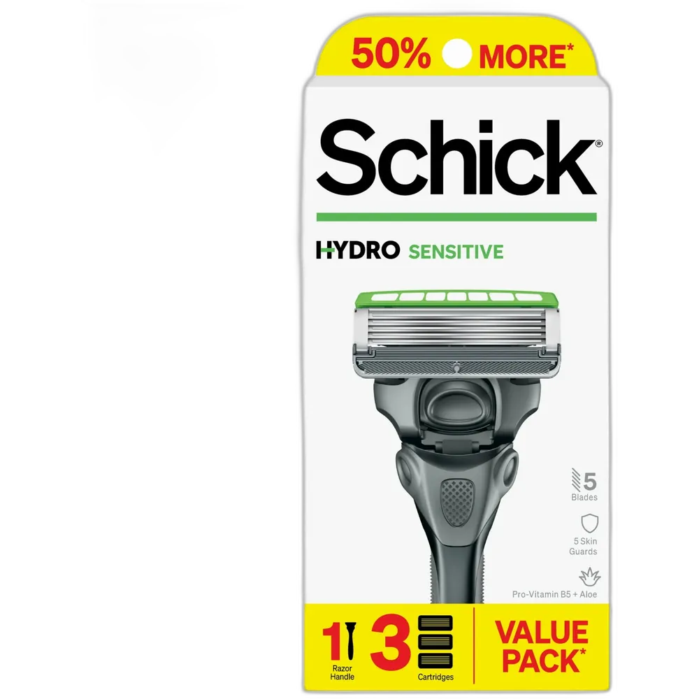Schick Hydro Sensitive Men s 5 Blade Razor Starter Kit 1 Razor Handle with 3 Cartridges 2.89oz (Pack of 12)