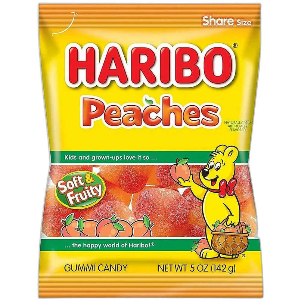 Haribo Gummi Candy Peaches 5Oz (Pack of 12)