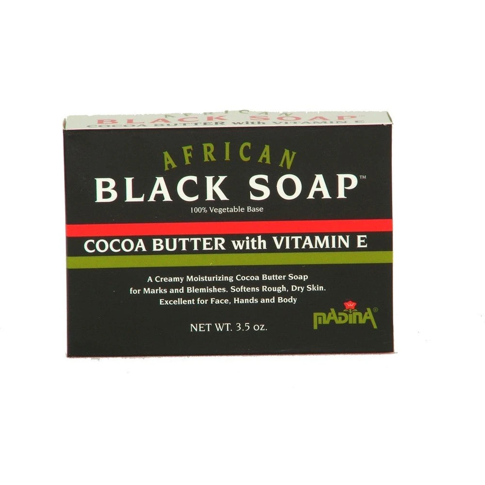 Madina African Black Soap Cocoa Butter with Vitamin E 3.5 oz (Pack of 72)