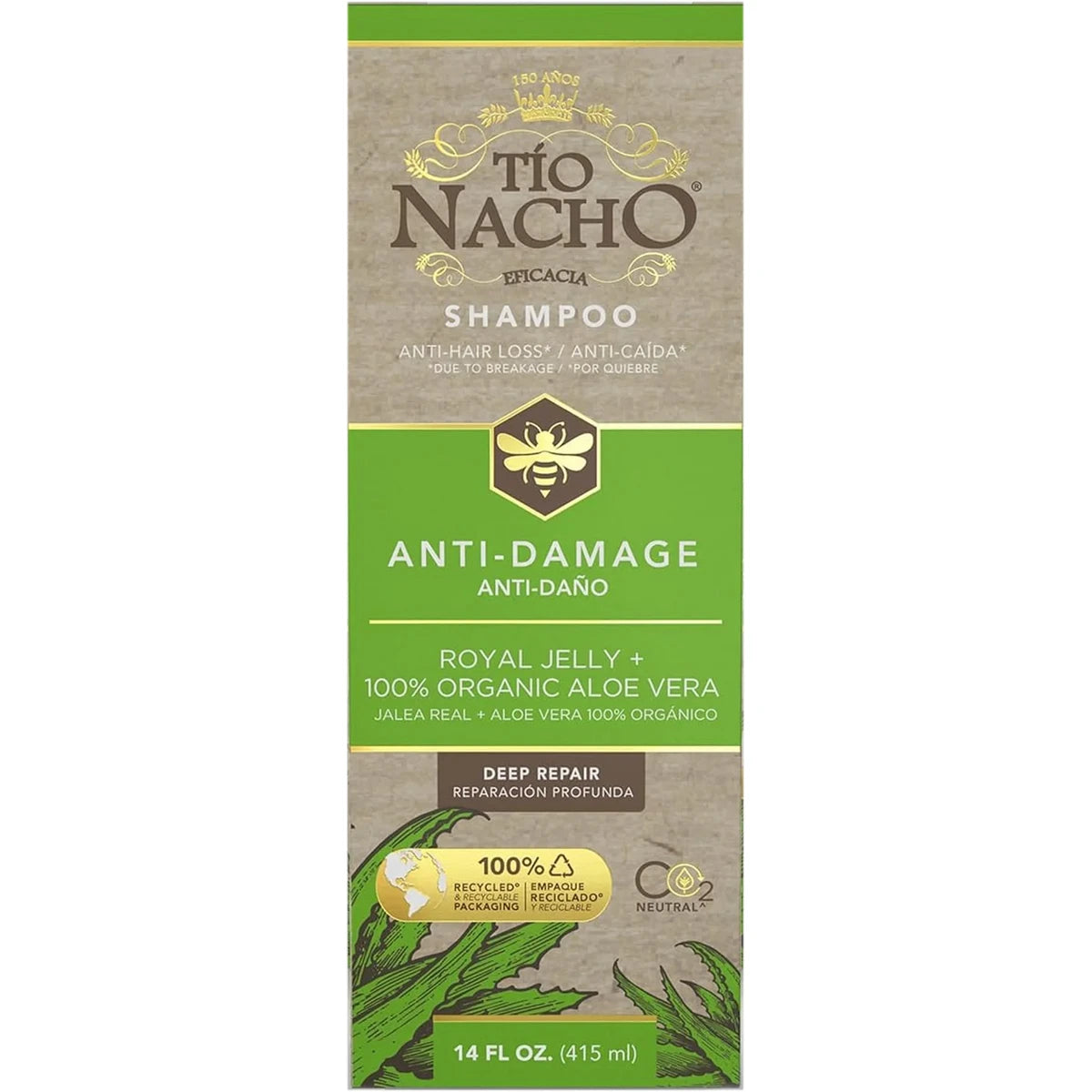 Tio Nacho Anti Damage Deep Repair Shampoo with Aloe Vera all Hair Types 14Oz (Pack of 12)