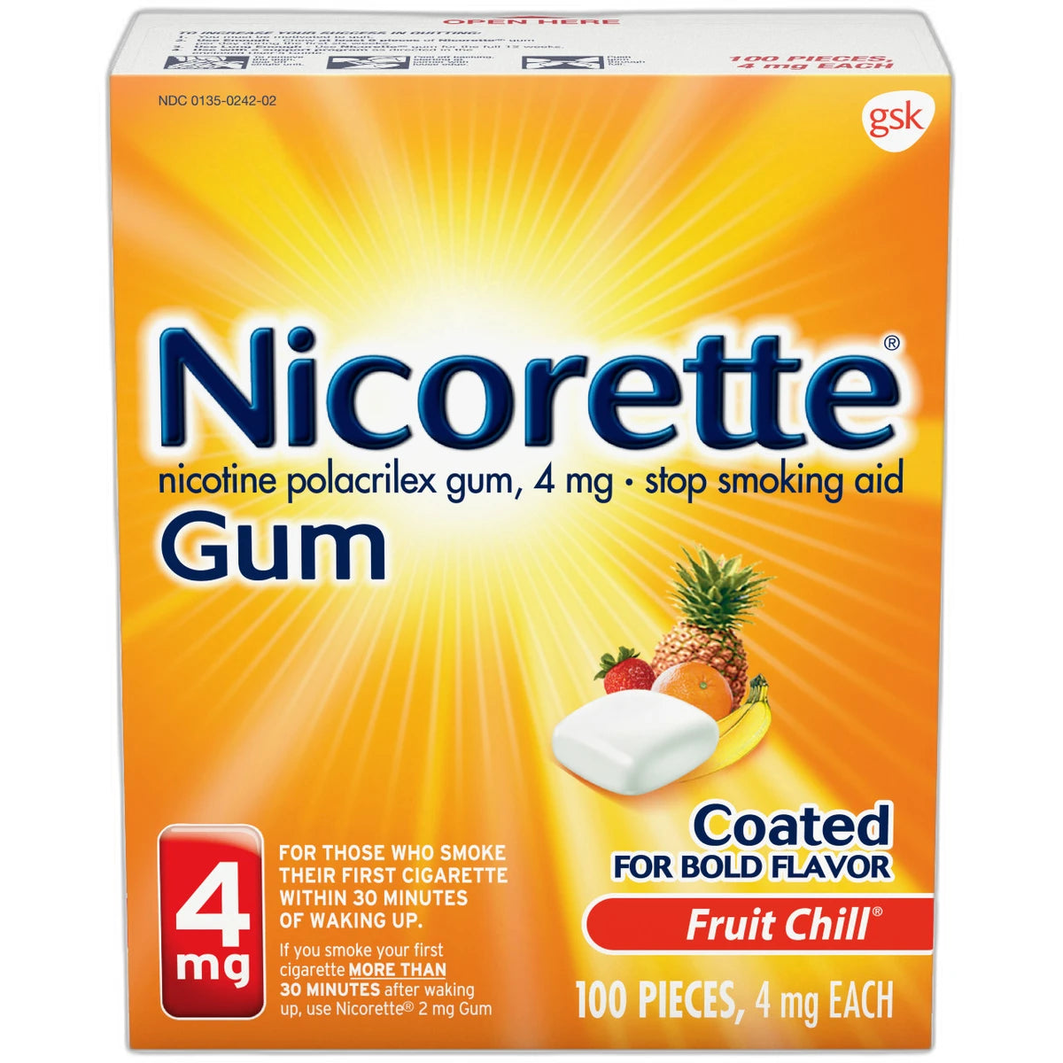 Nicorette Stop Smoking Aid 4mg Gum Fruit Chill 6.20Oz (Pack of 12)