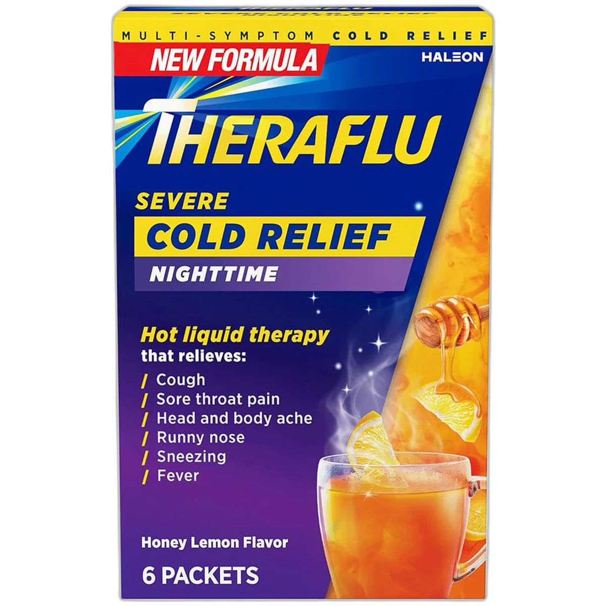 TheraFlu Nighttime Severe Cold Relief Honey Lemon Flavor Powder 3.7oz (Pack of 24)