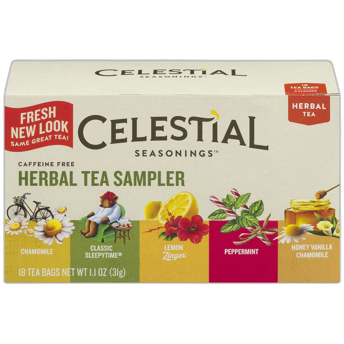 Celestial Seasonings Herbal Tea Sampler With 5 Flavors20 Bags 1.1Oz (Pack Of 6)