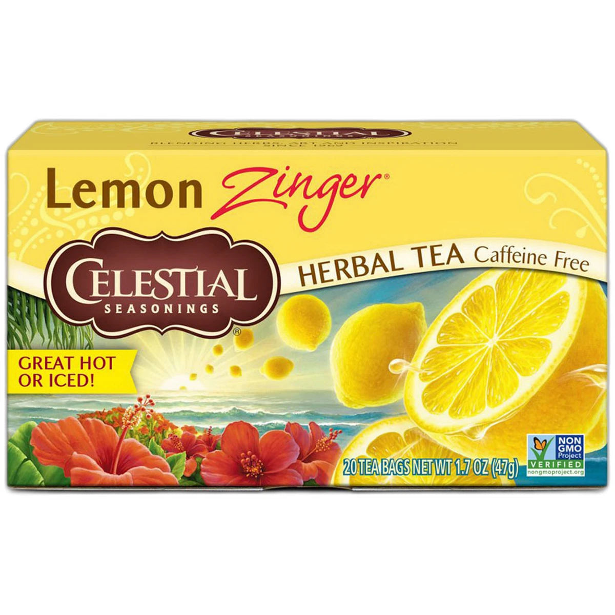 Celestial Seasonings Lemon Zinger Caffeine Free Natural Herb Tea 20 Bags 1.7Oz (Pack Of 6)