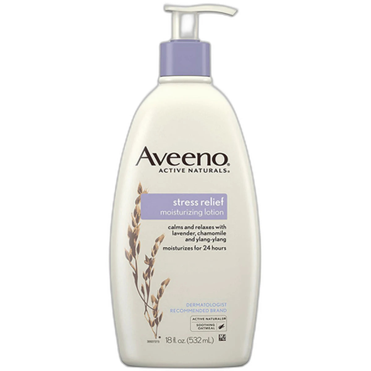 Aveeno Stress Relief Moisturizing Body and Hand Lotion Lavender Chamomile And Ylang-Ylang 18Oz (Pack of 12)