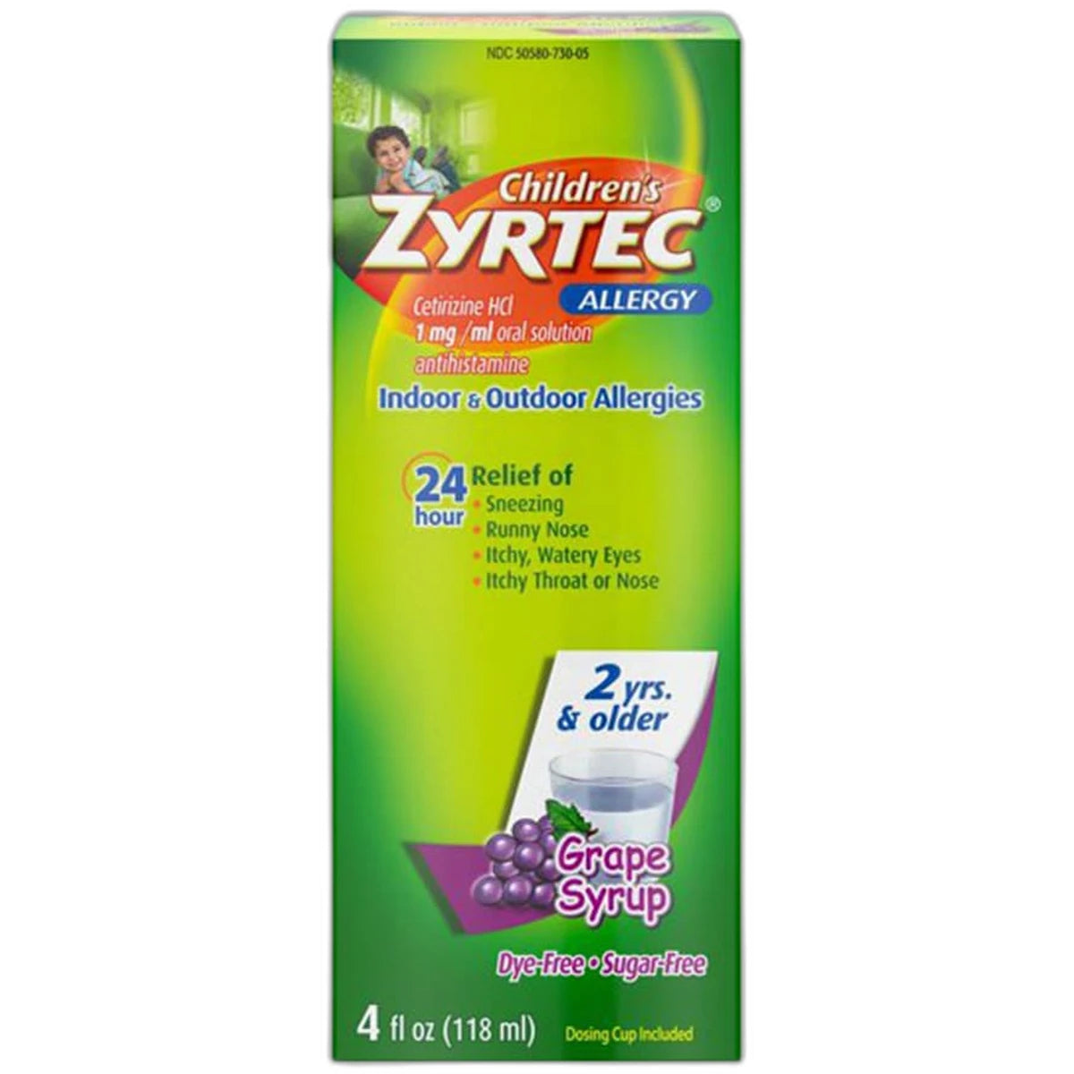 Zyrtec Childrens Allergy Syrup Grape Flavor Sugar and Dye Free For 2+ Years 4Oz (Pack of 36)