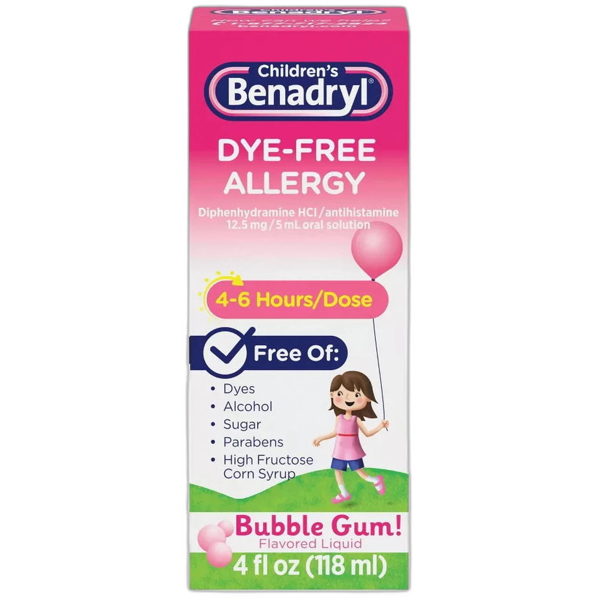 Benadryl Children's Dye-Free Allergy Liquid Bubble Gum 4Oz (Pack of 36)
