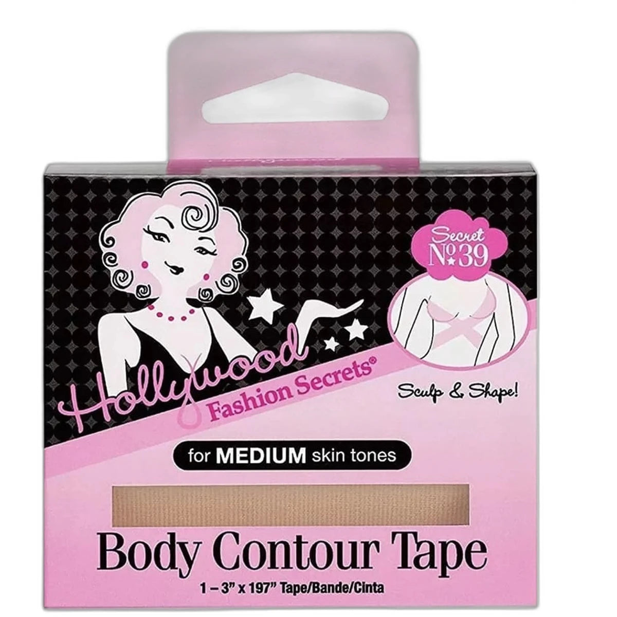 Hollywood Fashion Secrets Body Contour Tape For Medium Skin Tones 1.06Oz (Pack Of 12)
