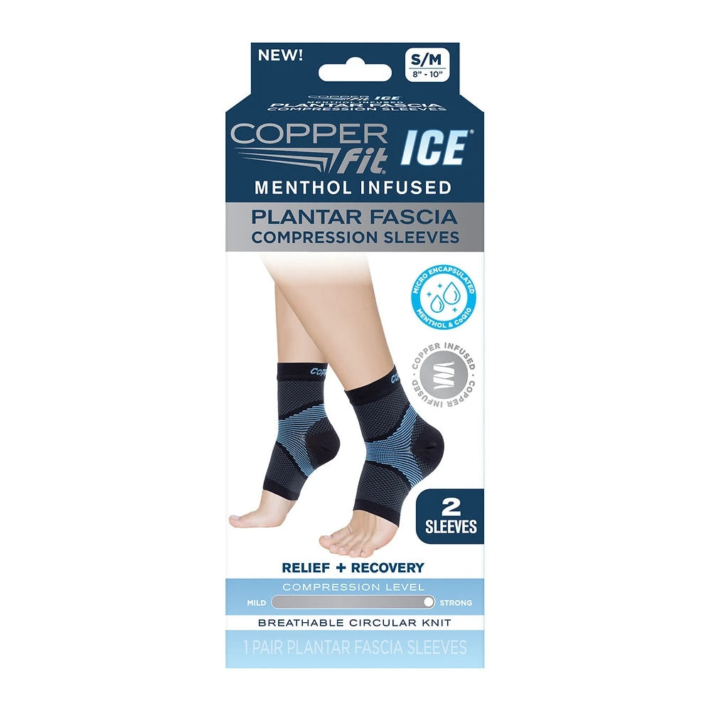 Copper Fit Ice Plantar Fascia Ankle Compression Sleeve Brace Black Small/Mediu (Pack of 12)