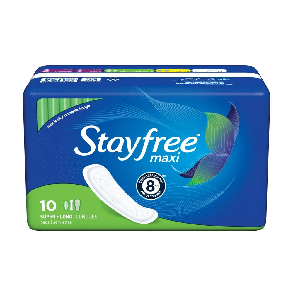 Stayfree Maxi Pads (Without Wings) Super Absorbency 10ct 4.32 Oz(Pack of 12)