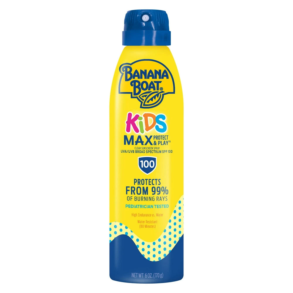 Banana Boat Kids Max Protect & Play Sunscreen Spray SPF 100 Kids Sunscreen Spra 6Oz (Pack of 12)
