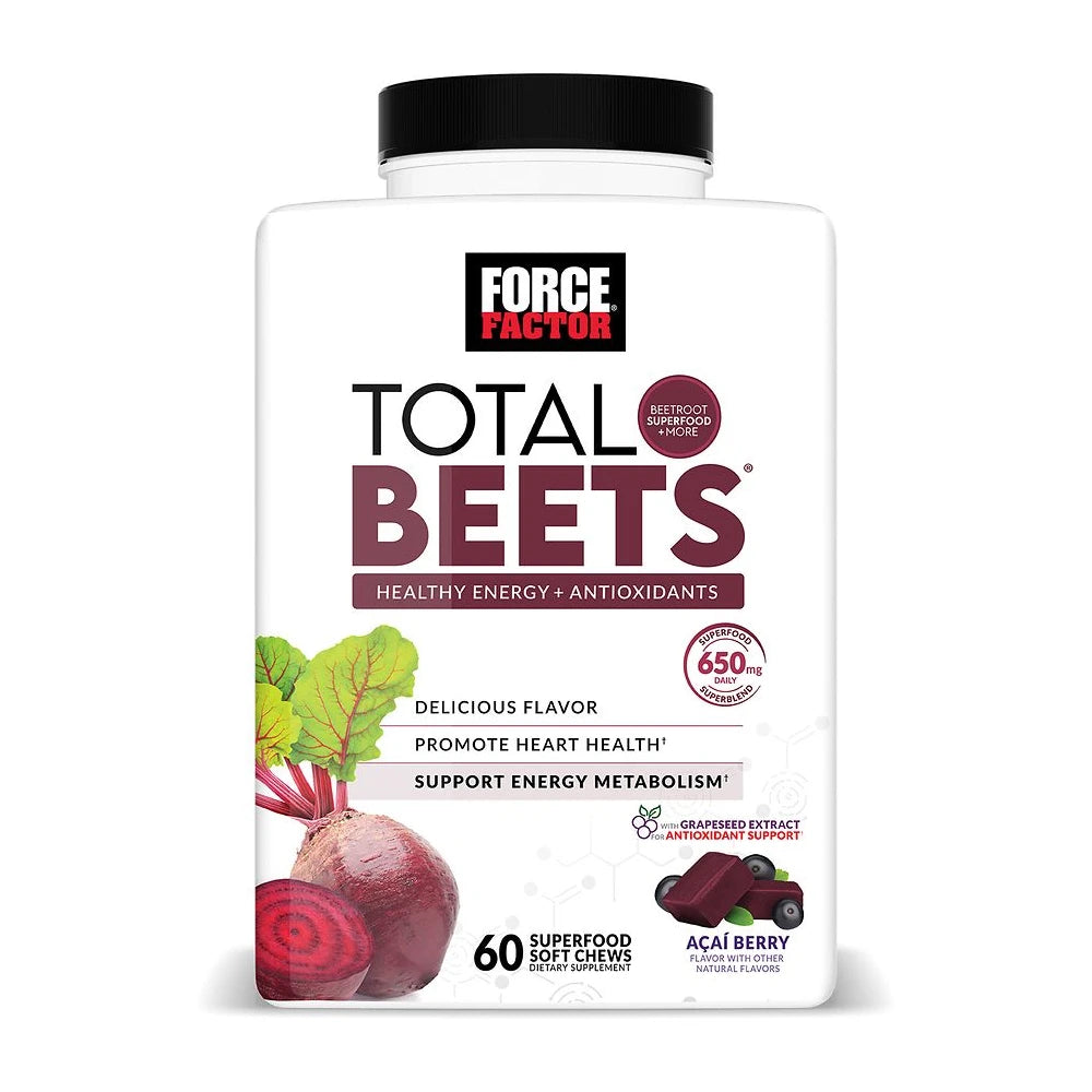 Force Factor Total Beets Dietary Supplements Soft Chews - Acai Berry - 60ct 12Oz (Pack of 12)