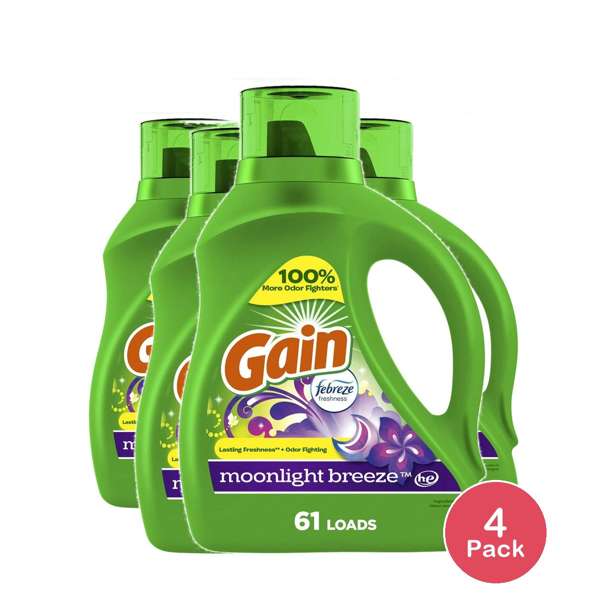 Gain + Aroma Boost Moonlight Breeze Scent HE Compatible Liquid Laundry Detergent 88.0 fl oz (Pack of 4)