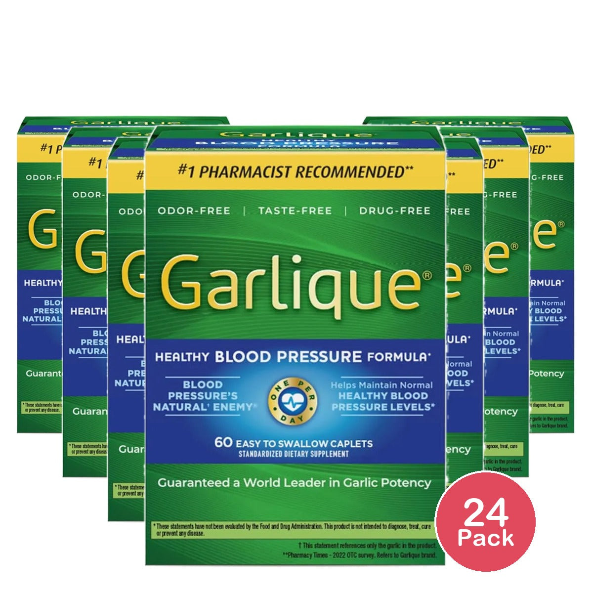 Garlique Healthy Blood Pressure Supplement Odor Free Garlic 1800 mcg Allicin 2.8oz (Pack of 24)