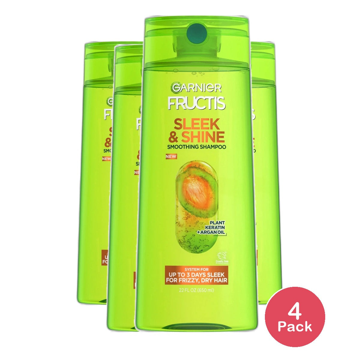 Garnier Fructis Sleek and Shine Shampoo Frizzy Dry Unmanageable Hair 22Oz (Pack of 4)