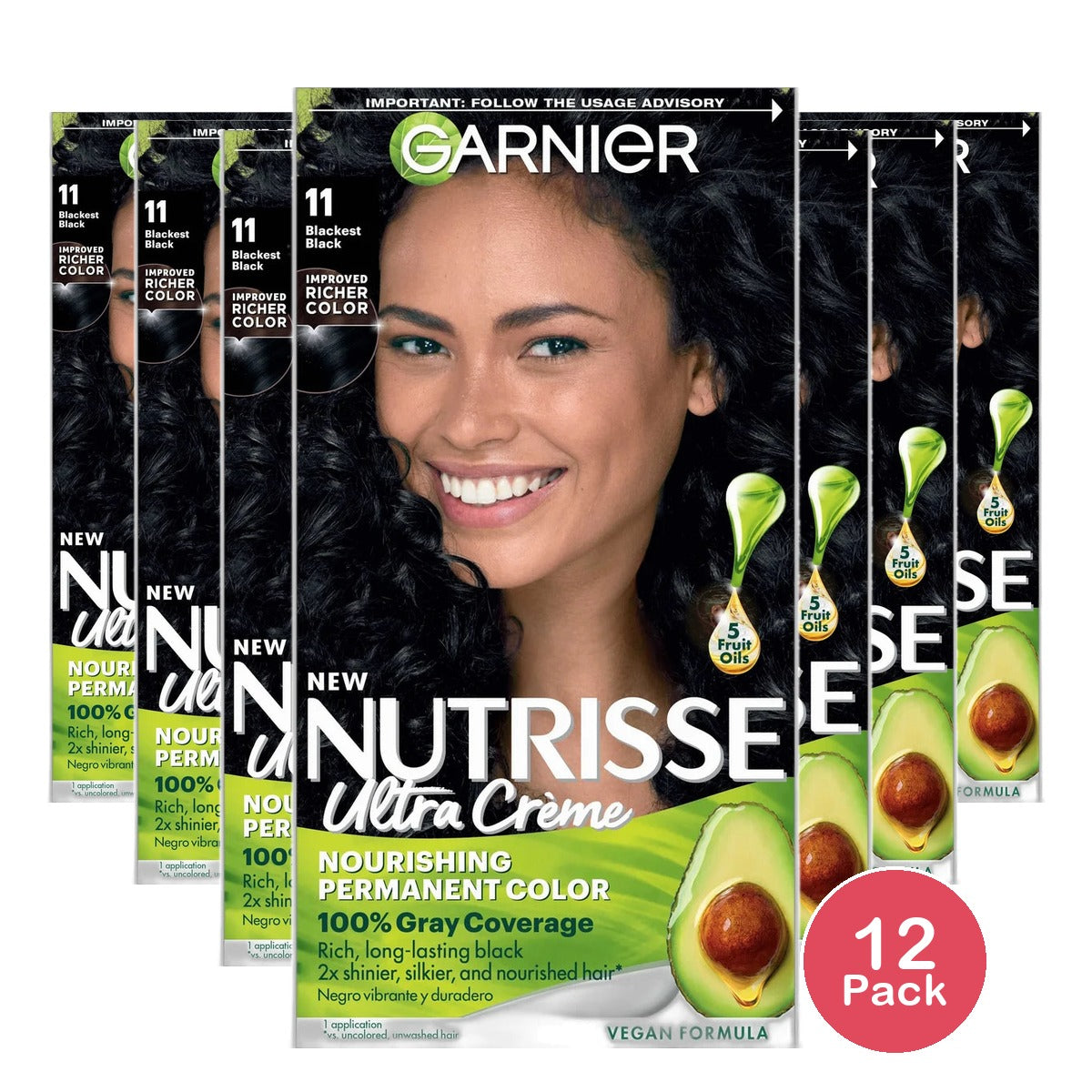Garnier Nutrisse Nourishing Color Creme 11 Blackest Black 1 Kit 8.48oz (Pack of 12)