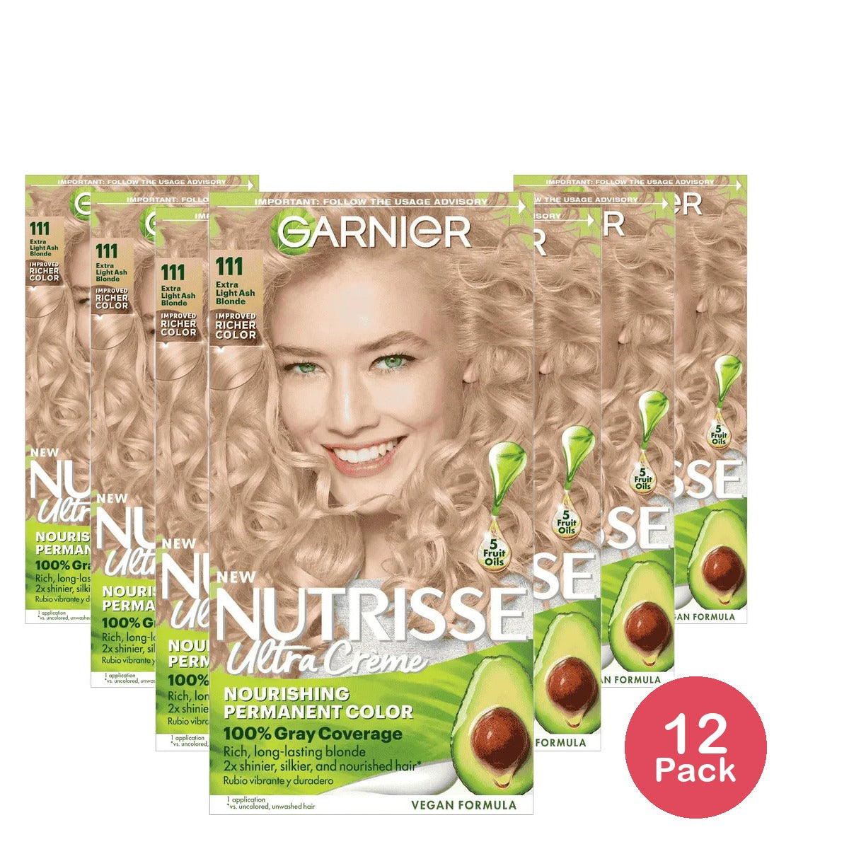Garnier Nutrisse Nourishing Color Creme 111 Extra-Light Ash Blonde Kit 7.71Oz (Pack of 12)