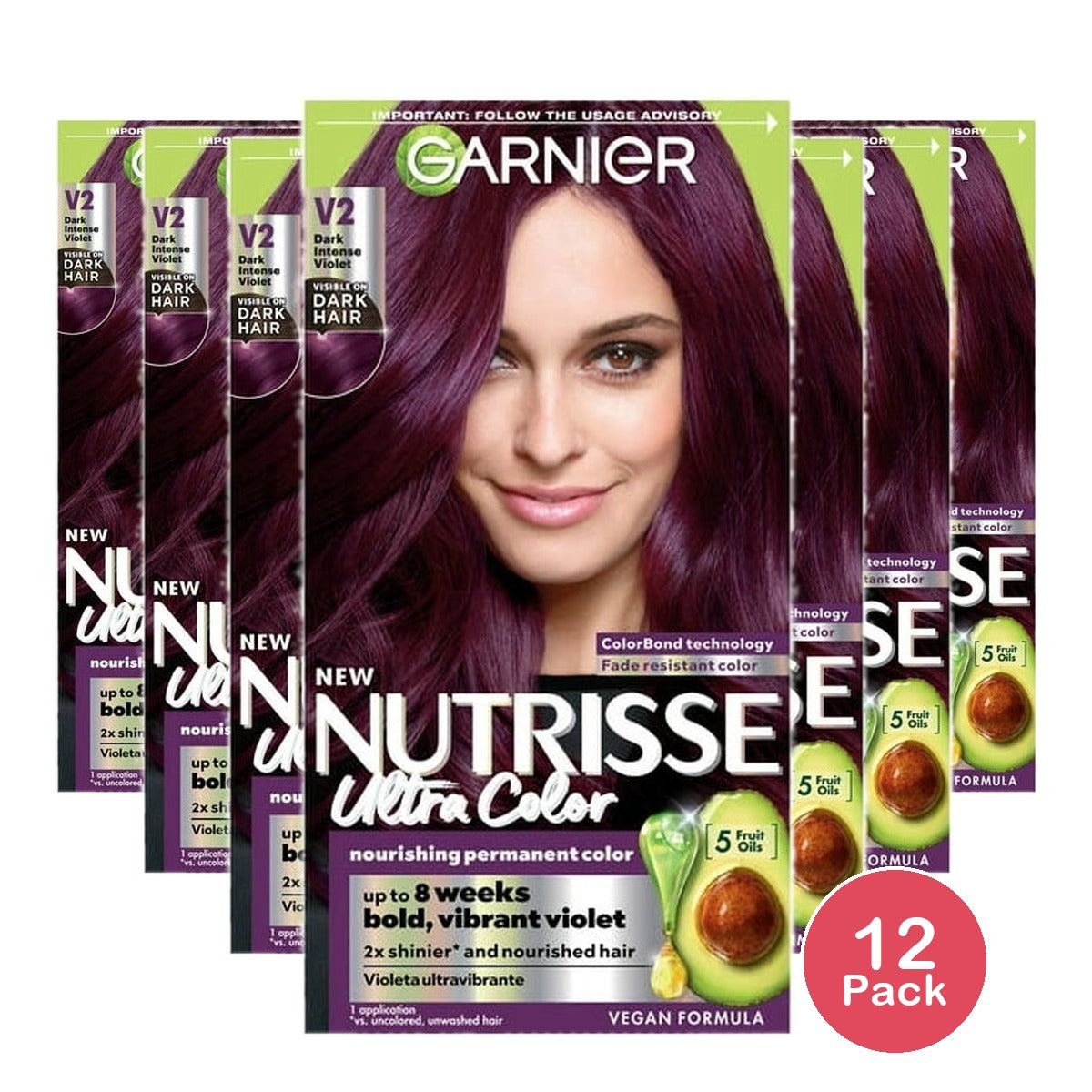 Garnier Nutrisse Nourishing Color Creme - V2 Dark Intense Violet (Pack of 12)