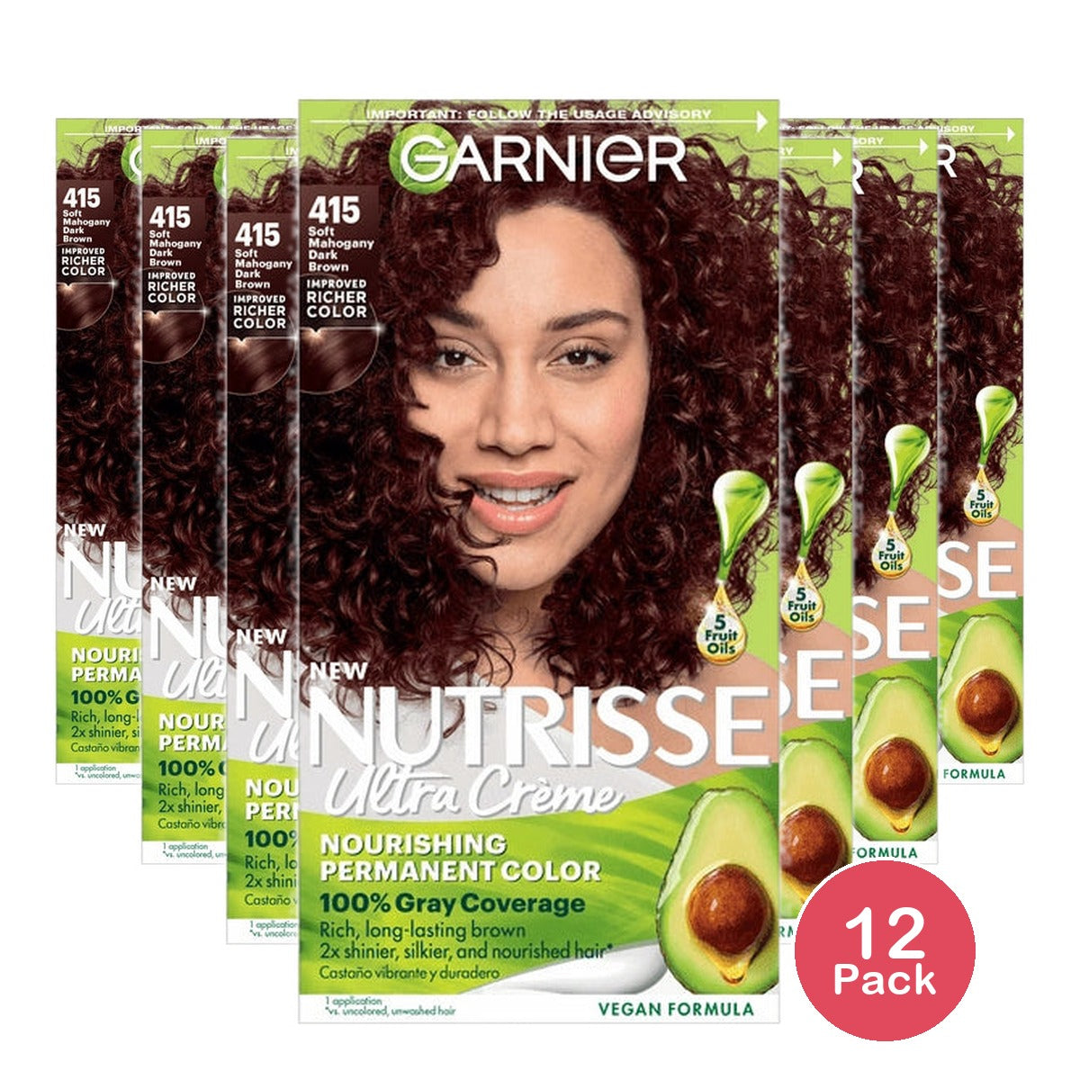 Garnier Nutrisse Nourishing Hair Color 415 Soft Mahogany Dark Brown (Pack of 12)