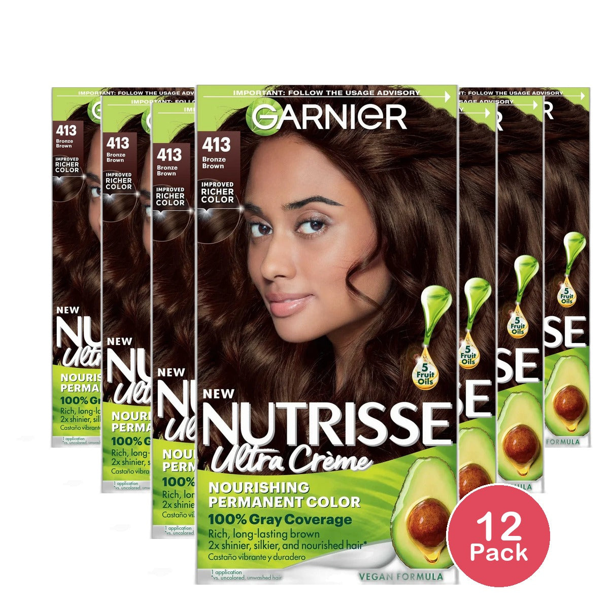Garnier Nutrisse Nourishing Hair Color Creme 413 Bronze Brown 8.48oz (Pack of 12)